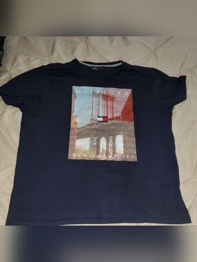Tommy Hilfiger Navy Graphic Short Sleeve Tee with Multicolor NYC Print